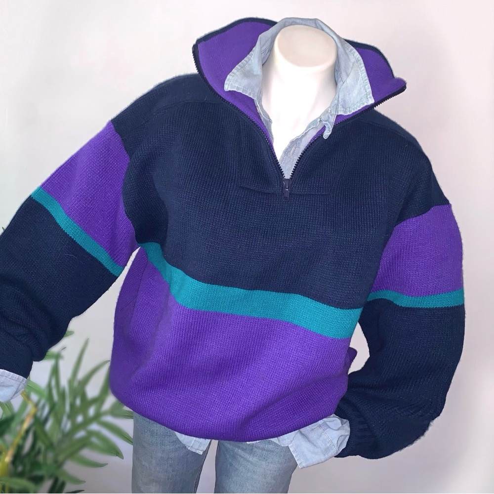 v i n t a g e :: Oversized 90s Bold Colorblock Ski Knit Sweater - Picture 8 of 11